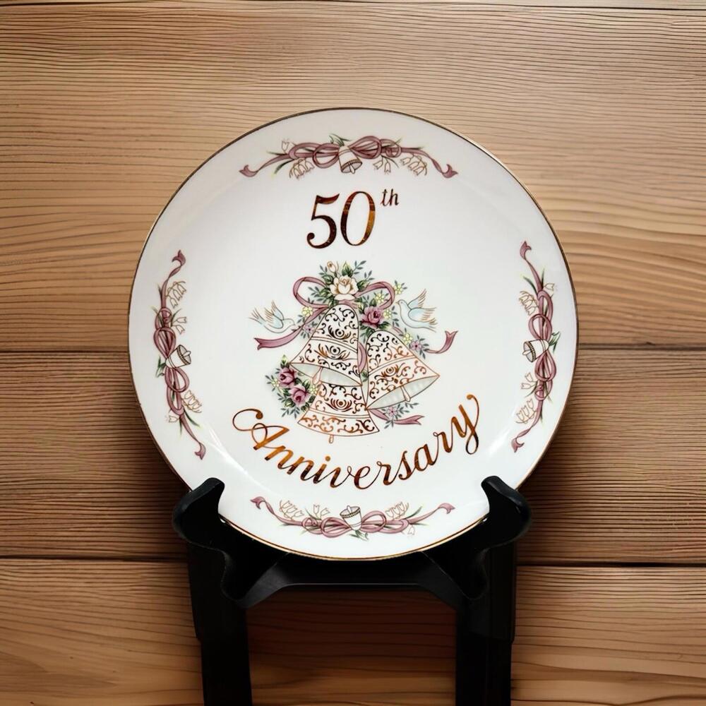 Vintage Plate Lefton China 50th  Anniversary  Made In Japan 1995 8x8 inches